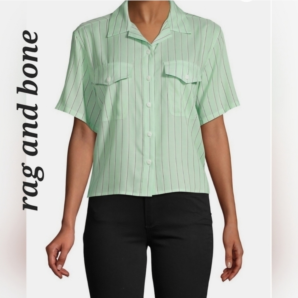 Rag & BoneJoon womens  Striped Shirt GREEN/STRIPE size XS NWT